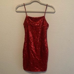 Red Sequins Mini Dress